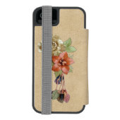 クリーム色のスウェードに革の花 INCIPIO iPhoneウォレットケース (フォリオ裏面)