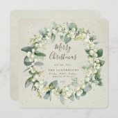 クリーム色のスクエア スノーベリー+ユーカリのクリスマスリース シーズンカード (正面/裏面)