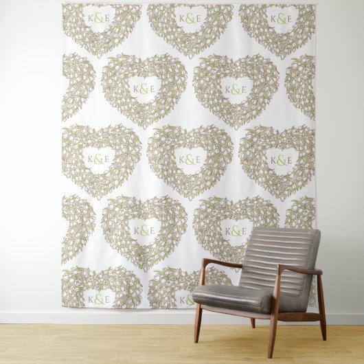 クリーム色のチューリップのモノグラム ウェディングバックドロップ タペストリー (インサイチュ)