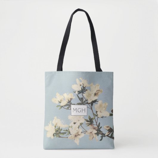 クリーム色のツツジの花のモノグラム トートバッグ (正面)
