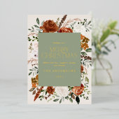 クリーム色のテラコッタ フラワーボタニカル エレガント スクリプト 箔シーズンカード (立ち正面)