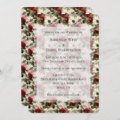 クリーム色のトンボとバラのウェディング 招待状 (正面/裏面)