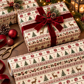 クリーム色のノルディッククリスマス包装紙 ラッピングペーパー