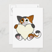 クリーム色のハートのバレンタインデーの茶色のぶち猫 シーズンポストカード (正面/裏面)