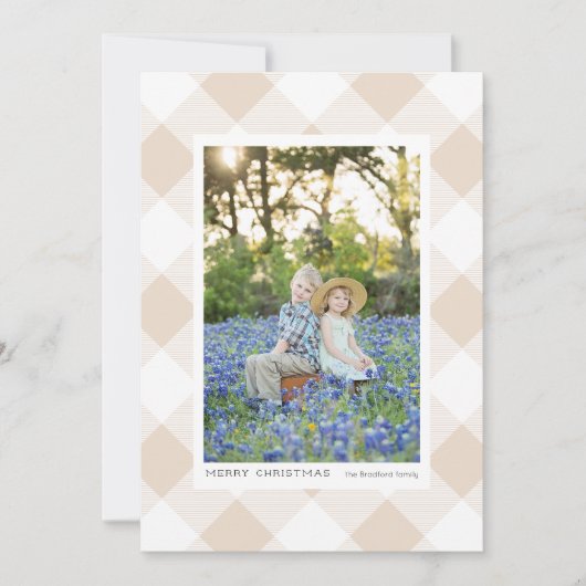 クリーム色のバッファローチェック柄のホリデー写真 (正面)