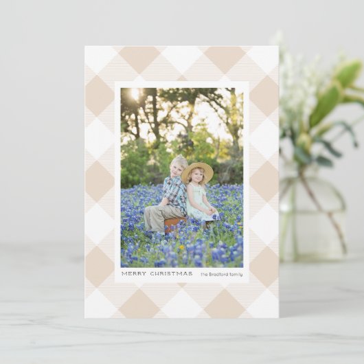 クリーム色のバッファローチェック柄のホリデー写真 (スタンド正面)