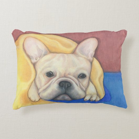 クリーム色のフレンチ・ブルドッグの枕 アクセントクッション (正面)