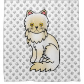 クリーム色のペルシャ風可愛いキャラクター猫と肉球 シャワーカーテン (正面)