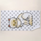 クリーム色のペルシャ風可愛いキャラクター猫と肉球 ビーチタオル (正面)