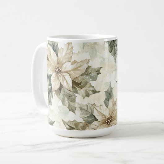 クリーム色のポインセチアの花 コーヒーマグカップ (正面左)