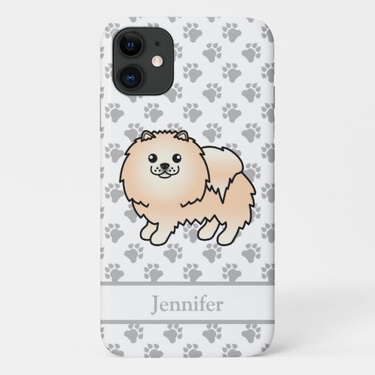 クリーム色のポメラニアン かわいい漫画の犬と名前 Case-Mate iPhoneケース (裏面)