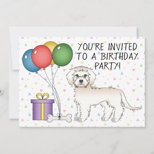 クリーム色のミニゴールドゥードル かわいいキャラクター 犬 誕生日 招待状 (正面)