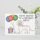 クリーム色のミニゴールドゥードル かわいいキャラクター 犬 誕生日 招待状 (スタンド正面)