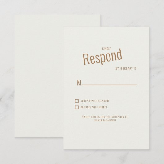 クリーム色のモダンな結婚式の出欠確認カード 出欠カード (正面/裏面)