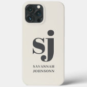 クリーム色のモノグラムイニシャル Case-Mate iPhoneケース (裏面)