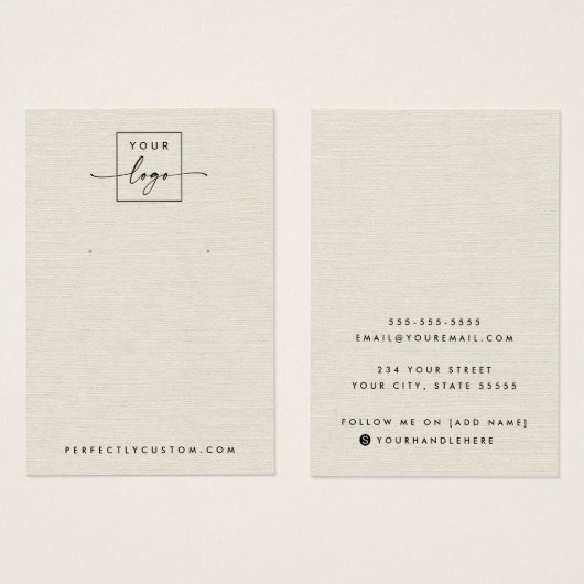 クリーム色のリネンルックロゴイヤリングディスプレイカード (正面&裏面)