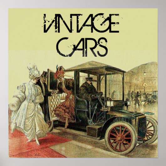 クリーム色のレトロな赤い車 / クラシックカー 自動車 アウトモーティブ ポスター (正面)
