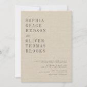 クリーム色の偽リネンとレースのシックなカントリーウェディング 招待状 (正面)
