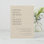 クリーム色の偽リネンとレースのシックなカントリーウェディング 招待状 (スタンド正面)
