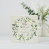 クリーム色の四角いスノーベリー+ユーカリのクリスマスリース シーズンカード (スタンド正面)