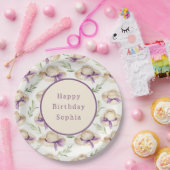 クリーム色の帽子と紫のリボンの誕生日 ペーパープレート (パーティー)