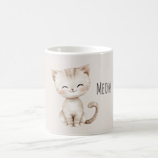 クリーム色の幸せな猫 コーヒーマグカップ (中央)