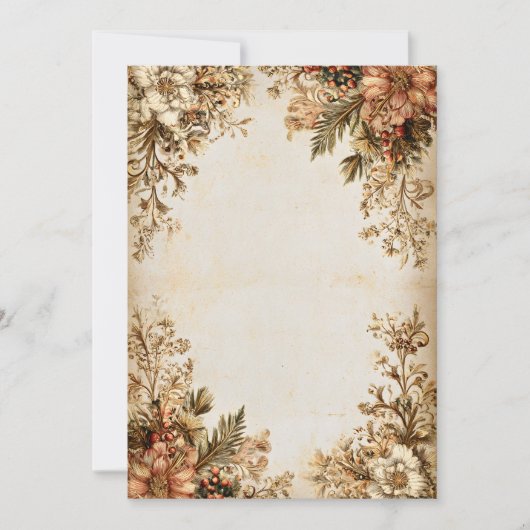 クリーム色の本物志向のホリーブランチ | クラシックホリデー 招待状 (正面)