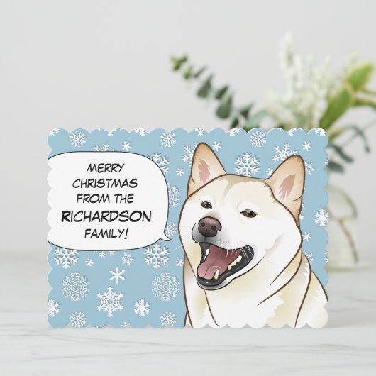 クリーム色の柴犬のメリークリスマスカード シーズンカード (スタンド正面)