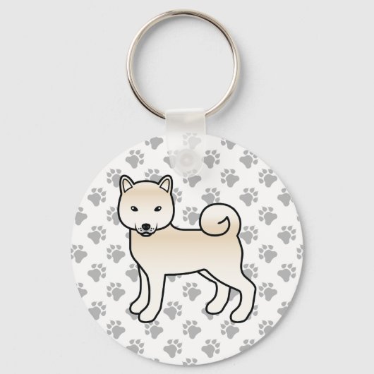 クリーム色の柴犬 かわいいキャラクター犬と肉球 キーホルダー (正面)