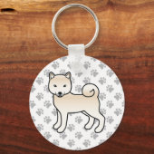 クリーム色の柴犬 かわいいキャラクター犬と肉球 キーホルダー (正面)