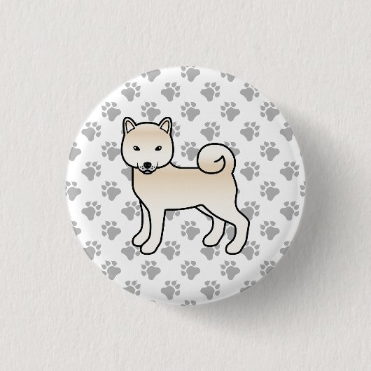 クリーム色の柴犬 かわいいキャラクター犬と肉球 缶バッジ (正面)