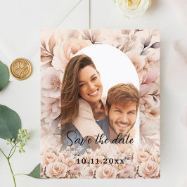 クリーム色の桃色のバラの写真アーチ ウェディング Save the Date チラシ