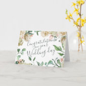 クリーム色の水彩画の花のお祝いの結婚 カード (黄色い花)