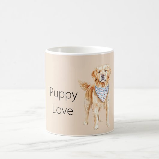 クリーム色の犬 子犬の愛 コーヒーマグカップ (中央)
