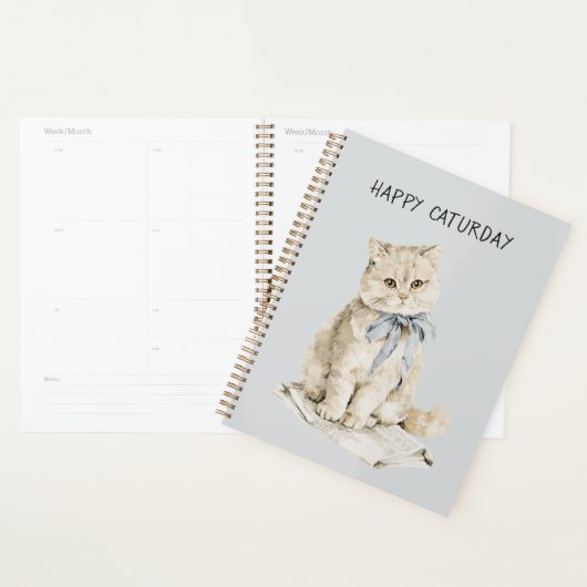 クリーム色の猫 青いリボン キャタデー プランナー手帳 (ディスプレー)