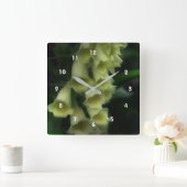 クリーム色の白いフォックスグローブフラワー スクエア壁時計 (ホーム)