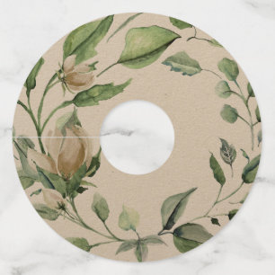 クリーム色の白いヴィンテージの水彩画の花のリース ワイングラスタグ