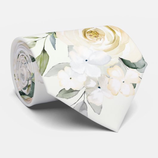 クリーム色の白い牡丹ユーカリ光セージ結婚ズ ネクタイ (ロール)
