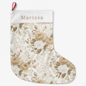 クリーム色の白い花のクリスマス   ラージクリスマスストッキング (正面)