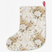 クリーム色の白い花のクリスマス   ラージクリスマスストッキング (裏面)