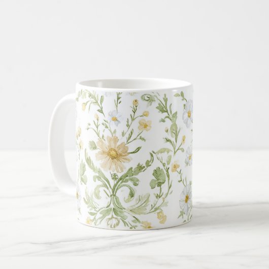 クリーム色の白い花 コーヒーマグカップ (正面左)