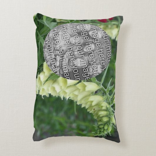 クリーム色の白いFoxglove花あなたの写真を追加 アクセントクッション (裏面(縦))