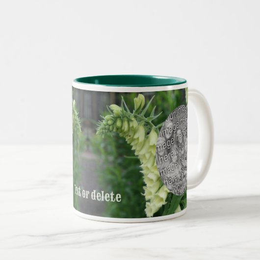 クリーム色の白いFoxglove花あなたの写真を追加 ツートーンマグカップ (正面右)