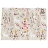 クリーム色の白、クリスマスツリーと鹿 ラージペーパーバッグ (裏面)