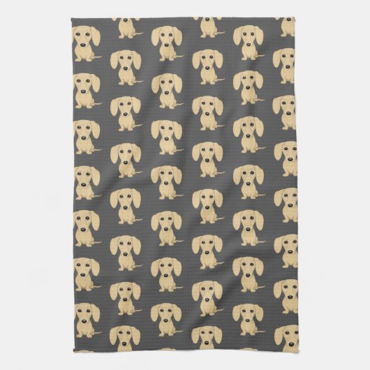 クリーム色の短い髪のダックスフントパターン キッチンタオル (縦)