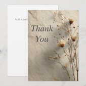 クリーム色の石の背景にドライフラワーのThank Youカード 招待状 (正面/裏面)