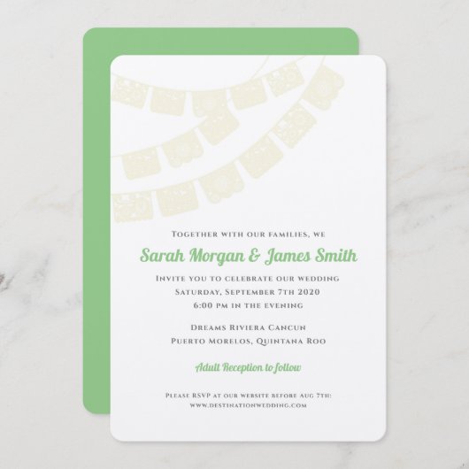 クリーム色の紙のピカド デスティネーション ウェディング フィエスタ 招待状 (正面/裏面)