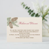 クリーム色の結婚式のリハーサルのマツ円錐形の自然 招待状 (スタンド正面)