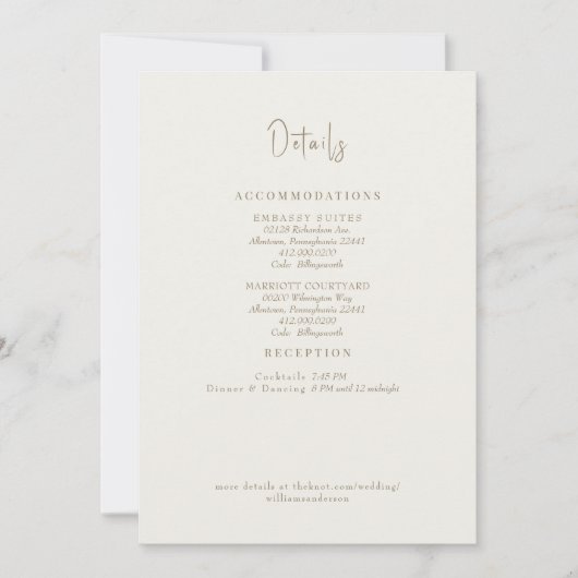 クリーム色の結婚式詳細 落葉の囲い 招待状 (正面)