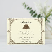 クリーム色の結婚披露宴のヴィンテージのブラウンのオークの木 招待状 (スタンド正面)
